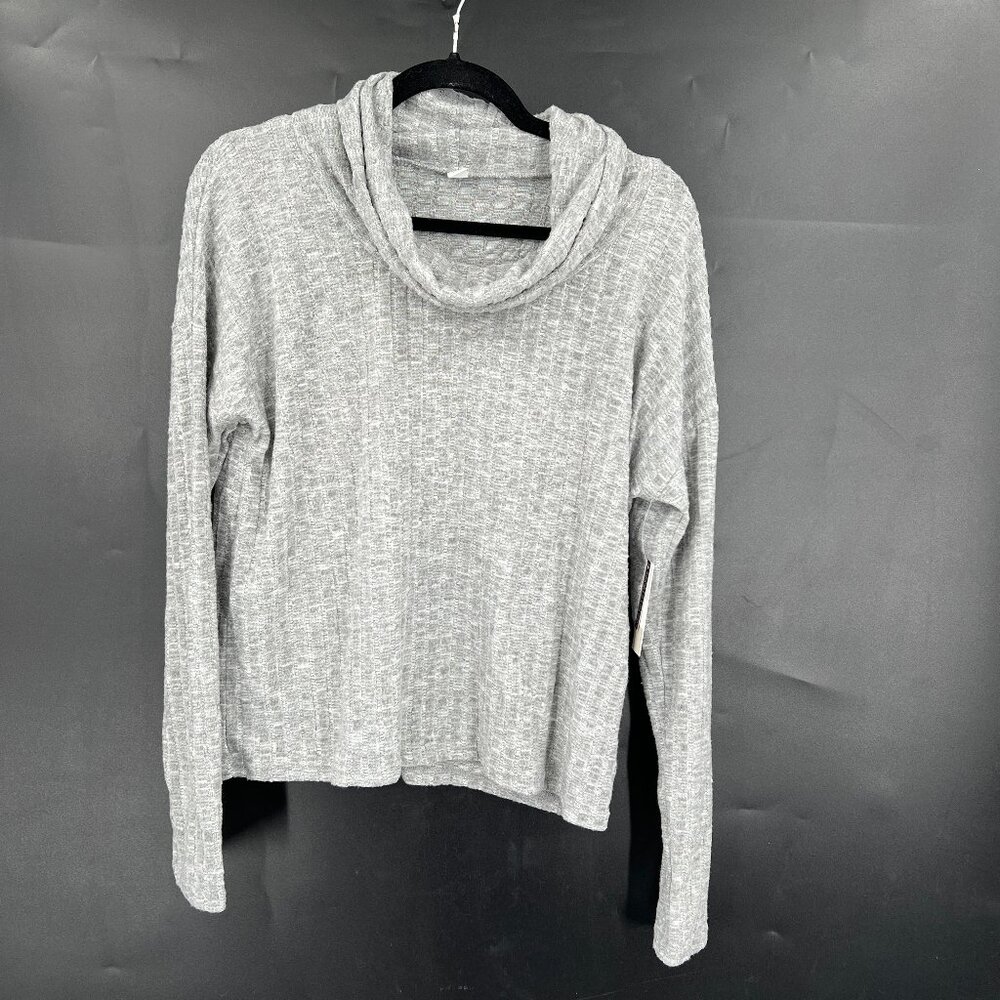 NEW BP. pullover cowl neck soft cozy grey ribbed top BTS neutral minimalist L